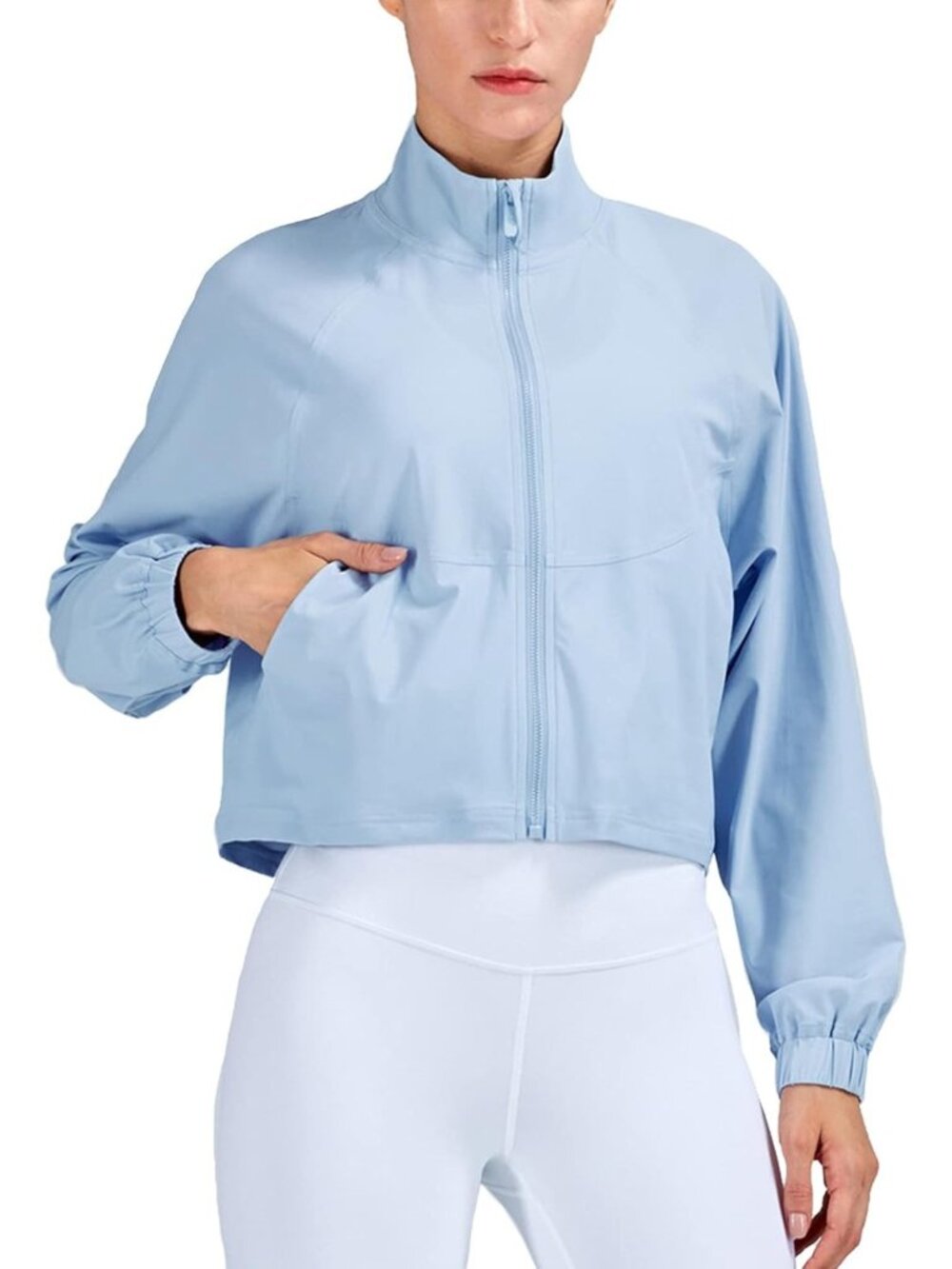 Women's UPF 50+ Athletic Zip-Up Cropped Jacket for Running & Track Sports